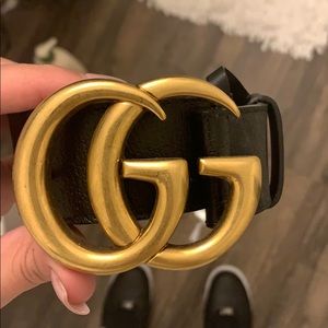 GG Marmont Black Leather Belt Gold